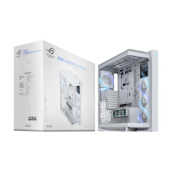 ASUS ROG Cronox ARGB White Edition Gaming Case, Four ARGB Fans, Curved Glass, 9.2" Screen