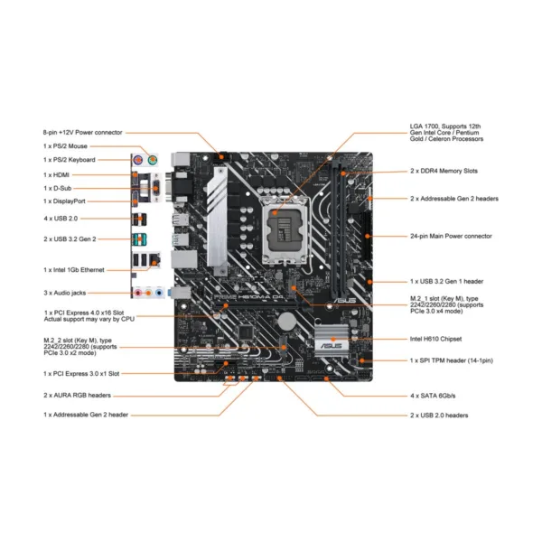 ASUS PRIME H610M-A D4-CSM LGA 1700 * Dedicated LGA1700 mounting bracket is required.