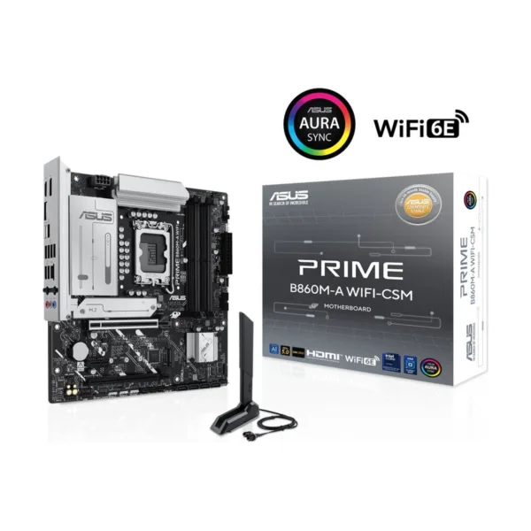 ASUS PRIME B860M-A WIFI-CSM LGA 1851 Micro-ATX Motherboard, DDR5, 2x M.2, Wi-Fi 6E, 2.5Gb LAN