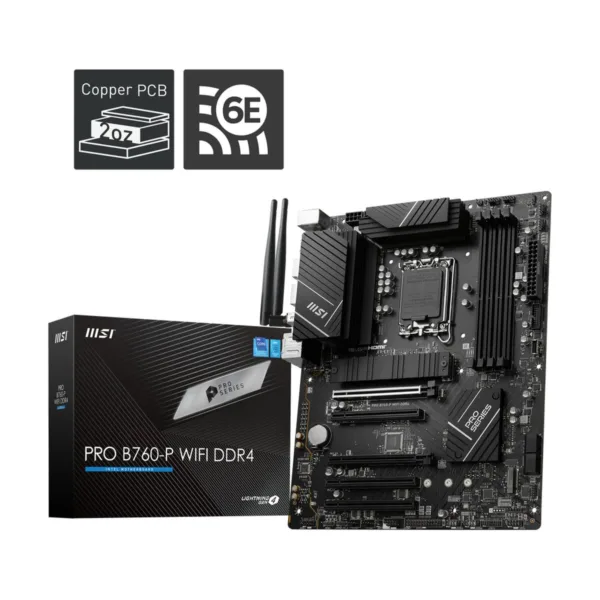MSI PRO B760-P WIFI DDR4 LGA 1700 Motherboard, DDR4, 2x M.2, Wi-Fi 6, 2.5Gb LAN