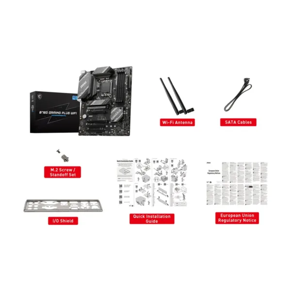 MSI B760 GAMING PLUS WIFI LGA 1700 ATX Motherboard, DDR5, PCIe 4.0, Wi-Fi 6E, 2.5G LAN