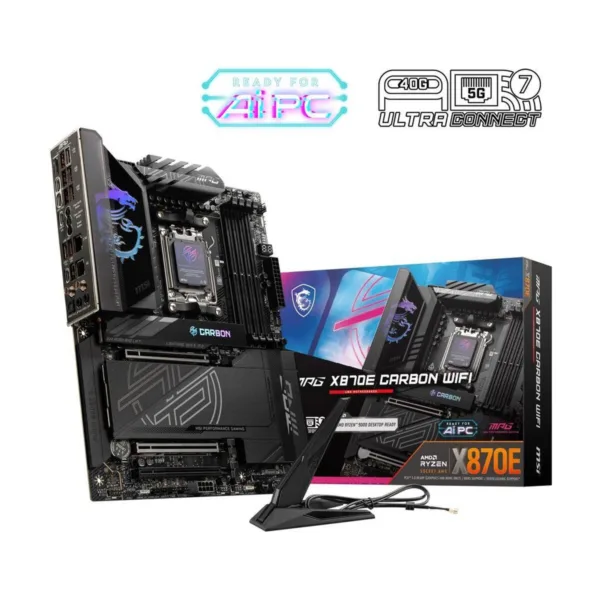 MSI MPG X870E CARBON WIFI AM5 ATX Motherboard, DDR5, PCIe 5.0, M.2 Gen5, Wi-Fi 7, 5G LAN
