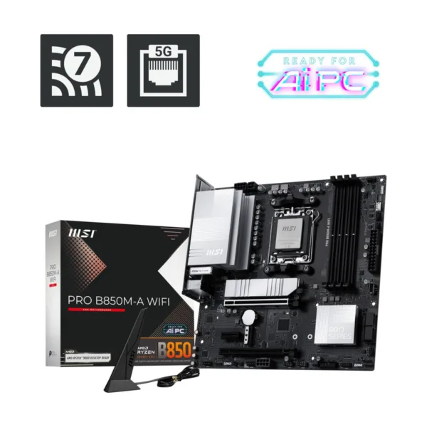 MSI PRO B850M-A WIFI AM5 Micro-ATX Motherboard, Wi-Fi 7, 5G LAN, Dual M.2