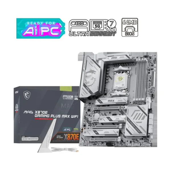 MSI MAG X870E GAMING PLUS MAX WIFI AM5 ATX Motherboard, DDR5, PCIe 5.0, M.2 Gen5, Wi-Fi 7, 5G LAN