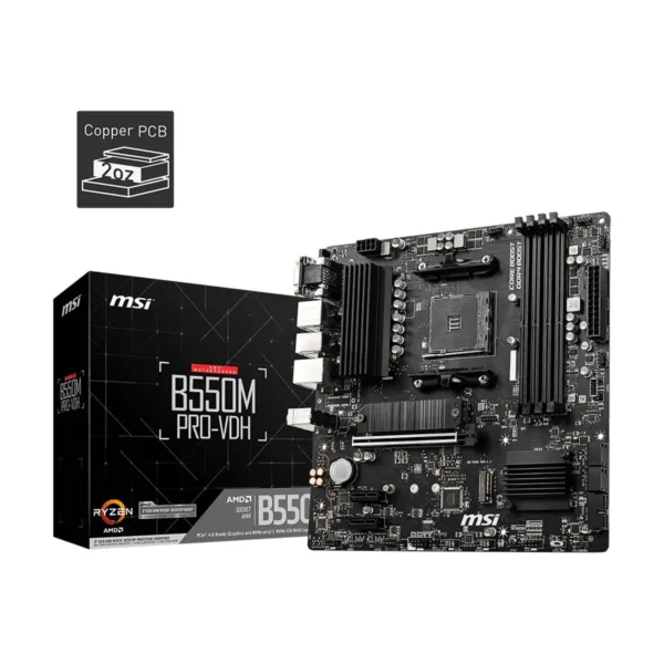 MSI B550M PRO-VDH AM4 Micro-ATX Motherboard, PCIe 4.0, Dual M.2, 2.5G LAN