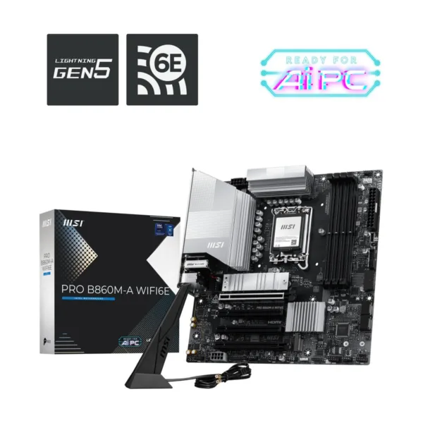 13-144-770-06.jpg MSI PRO B860M-A WIFI6E LGA 1851 Micro-ATX Motherboard, DDR5, M.2 Gen5, Wi-Fi 6E, 5G LAN