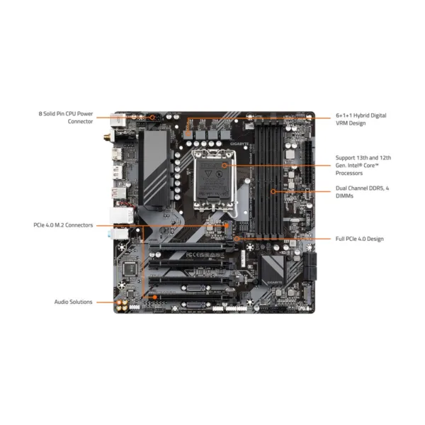 GIGABYTE B760M C LGA 1700 Micro-ATX Motherboard, DDR5, PCIe 4.0, M.2, Wi-Fi