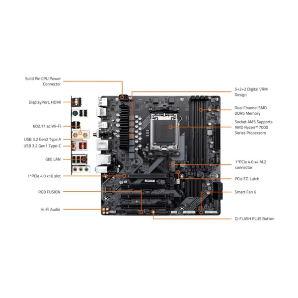 GIGABYTE B650M C V2 AM5 Micro-ATX Motherboard, DDR5, PCIe 4.0 M.2, USB-C, 1GbE