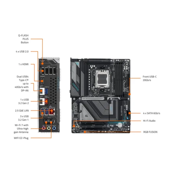 GIGABYTE X870 GAMING X WIFI7 AM5 ATX Motherboard, DDR5, 4x M.2, PCIe 5.0, USB4, Wi-Fi 7