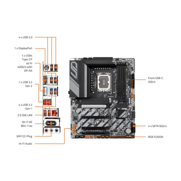 GIGABYTE Z890 UD WIFI6E LGA 1851 ATX Motherboard, DDR5, 3x M.2, PCIe 5.0, Wi-Fi 6E, 2.5GbE