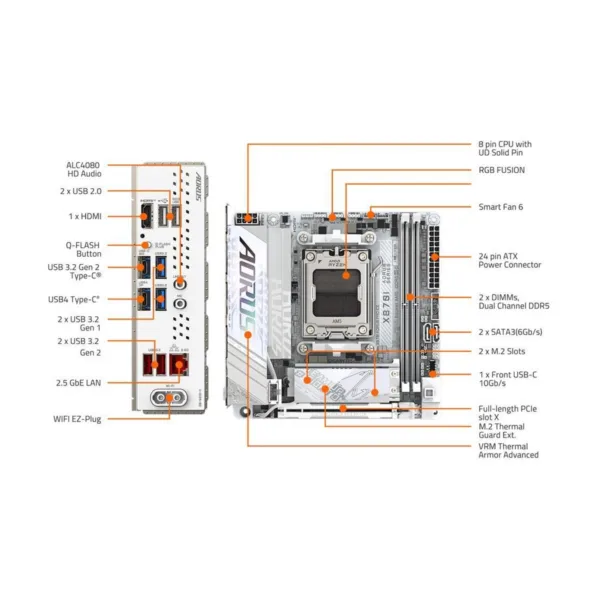 13-145-538-06.jpg GIGABYTE X870I AORUS PRO ICE AM5 Mini-ITX Motherboard, DDR5, 2x M.2, PCIe 5.0, Wi-Fi 7