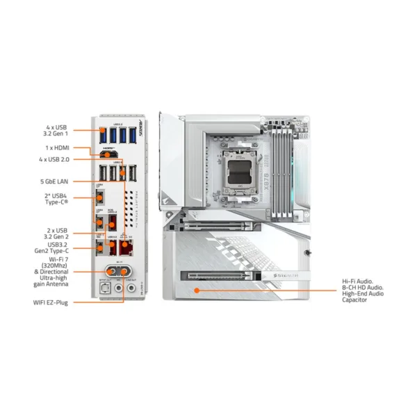 13-145-580-07.jpg GIGABYTE X870 AORUS STEALTH ICE AM5 ATX Motherboard, DDR5, 4x M.2, PCIe 5.0, 2x USB4, Wi-Fi 7