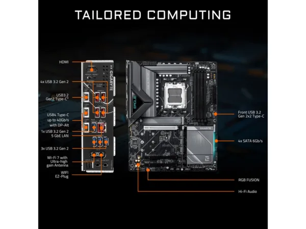 GIGABYTE X870E EAGLE X3D WIFI7 AM5 ATX Motherboard, DDR5, 4x M.2, PCIe 5.0, USB4, 5GbE