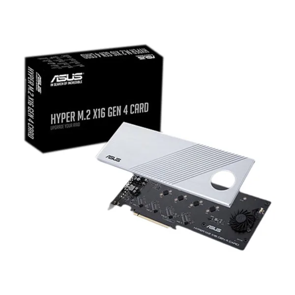 ASUS HYPER M.2 X16 Gen 4 Card, PCIe 4.0/3.0 to 4 x M.2 NVMe Slots, Up to 256 Gbps