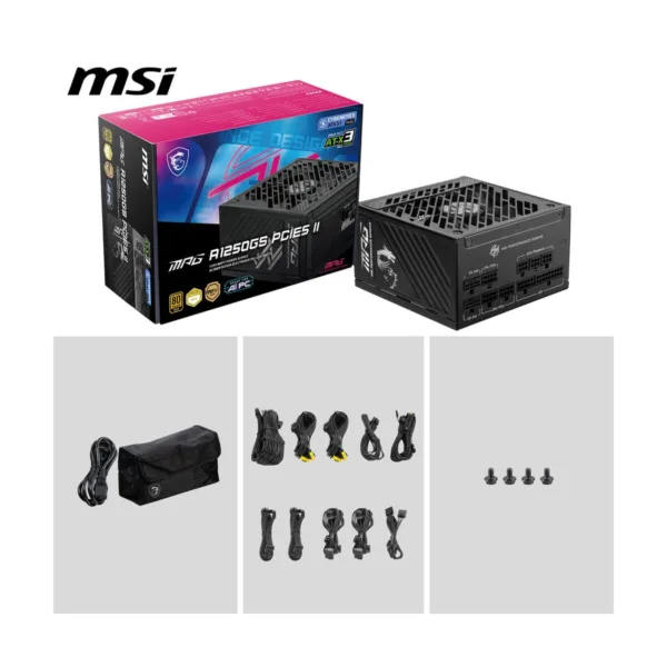 MSI MPG A1250GS PCIE5 II 1250W Fully Modular Power Supply, 80+ Gold, ATX 3.1