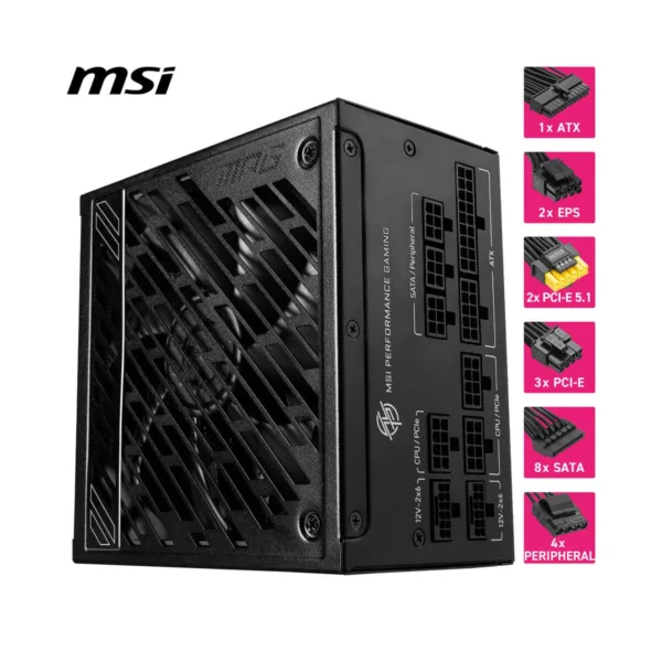 MSI MPG A1000GS PCIE5 II 1000W Fully Modular Power Supply, 80+ Gold, ATX 3.1