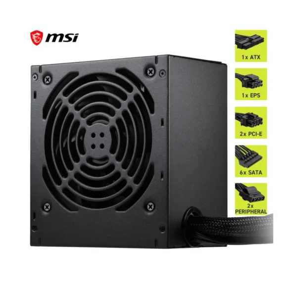 MSI MAG A500DN II Power Supply Unit, 500W, 80 PLUS Standard, ATX PSU, Black Flat Cables