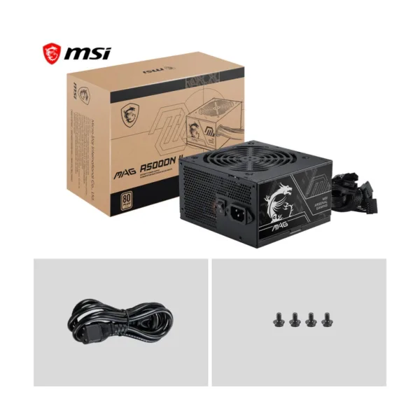 MSI MAG A500DN II Power Supply Unit, 500W, 80 PLUS Standard, ATX PSU, Black Flat Cables