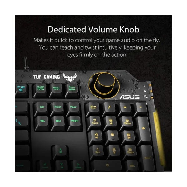 ASUS TUF Gaming K1 RGB Membrane Gaming Keyboard, Volume Knob, Wrist Rest, Black