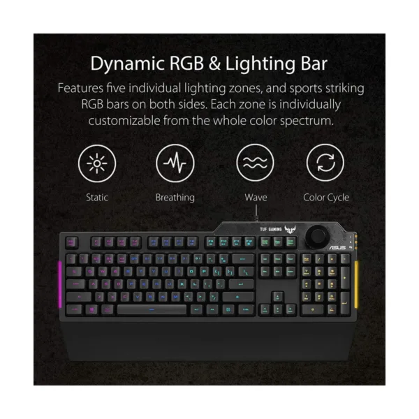 ASUS TUF Gaming K1 RGB Membrane Gaming Keyboard, Volume Knob, Wrist Rest, Black