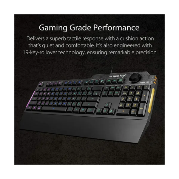 ASUS TUF Gaming K1 RGB Membrane Gaming Keyboard, Volume Knob, Wrist Rest, Black