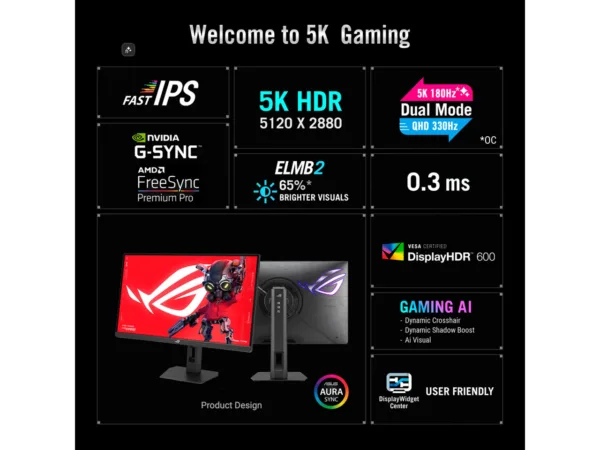 ASUS ROG Strix XG27JCG 27" Dual-Mode 5K 180Hz / QHD 330Hz IPS Gaming Monitor, HDR600