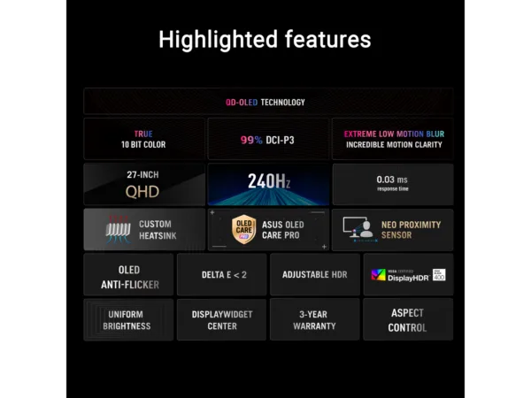 ASUS ROG Strix XG27AQDMES 27" QHD 240Hz OLED Gaming Monitor, 0.03ms