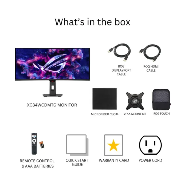 ASUS ROG Strix XG34WCDMTG 34" Ultrawide QHD 240Hz Curved OLED Gaming Monitor, Google TV