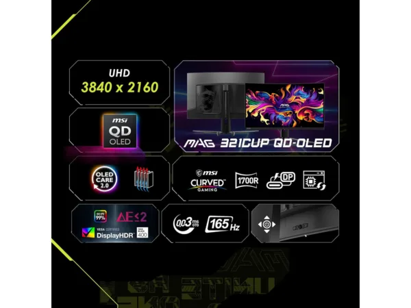 MSI MAG 321CUP QD-OLED 32" 4K UHD 165Hz Curved OLED Gaming Monitor, 0.03ms, USB-C