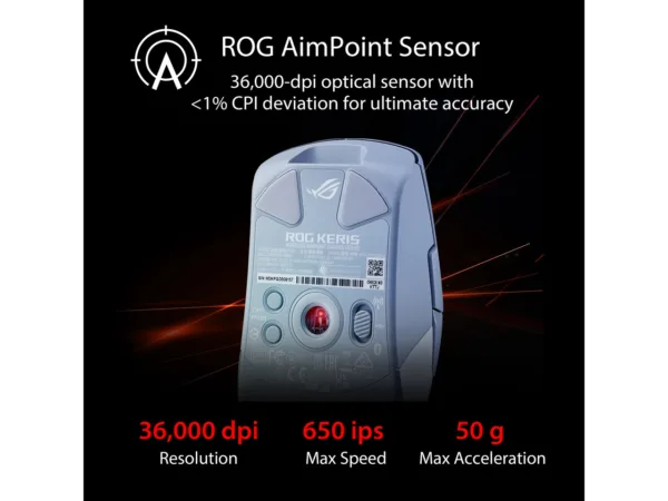 ASUS ROG Keris Wireless AimPoint Gaming Mouse, Tri-Mode, 36000 DPI, White