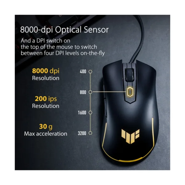 ASUS TUF Gaming M3 Gen II Wired Gaming Mouse, 59g, 8000 DPI, IP56, Black