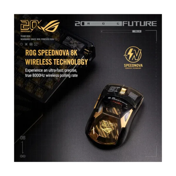 ASUS ROG 20th Edition Harpe II Extreme Wireless Gaming Mouse, 82g, 65K DPI, Gold/Black