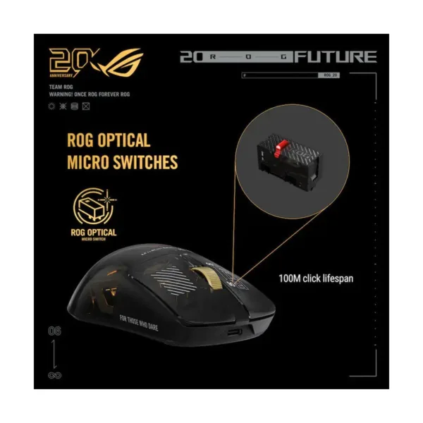 ASUS ROG 20th Edition Harpe II Extreme Wireless Gaming Mouse, 82g, 65K DPI, Gold/Black