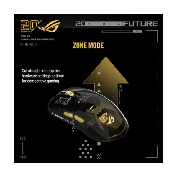 ASUS ROG 20th Edition Harpe II Extreme Wireless Gaming Mouse, 82g, 65K DPI, Gold/Black