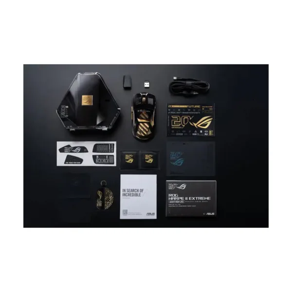 ASUS ROG 20th Edition Harpe II Extreme Wireless Gaming Mouse, 82g, 65K DPI, Gold/Black