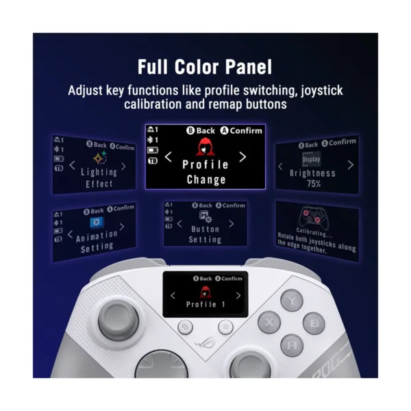 ASUS ROG Raikiri II Pro PC Controller, Wired/2.4GHz/Bluetooth, TMR Joysticks, White