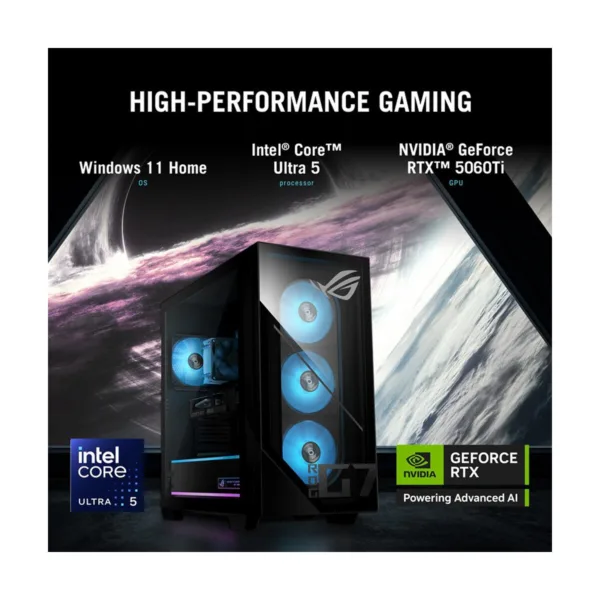ASUS G700TF-DS564Ti Gaming Desktop, Core Ultra 5 225F, RTX 5060 Ti, 16GB DDR5, 1TB SSD