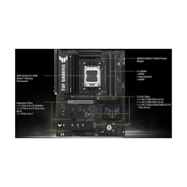 A24GD2506070C20C362.jpg ASUS TUF GAMING B850-E WIFI AM5 Motherboard, DDR5, PCIe 5.0, 3x M.2, Wi-Fi 6E, 2.5Gb LAN