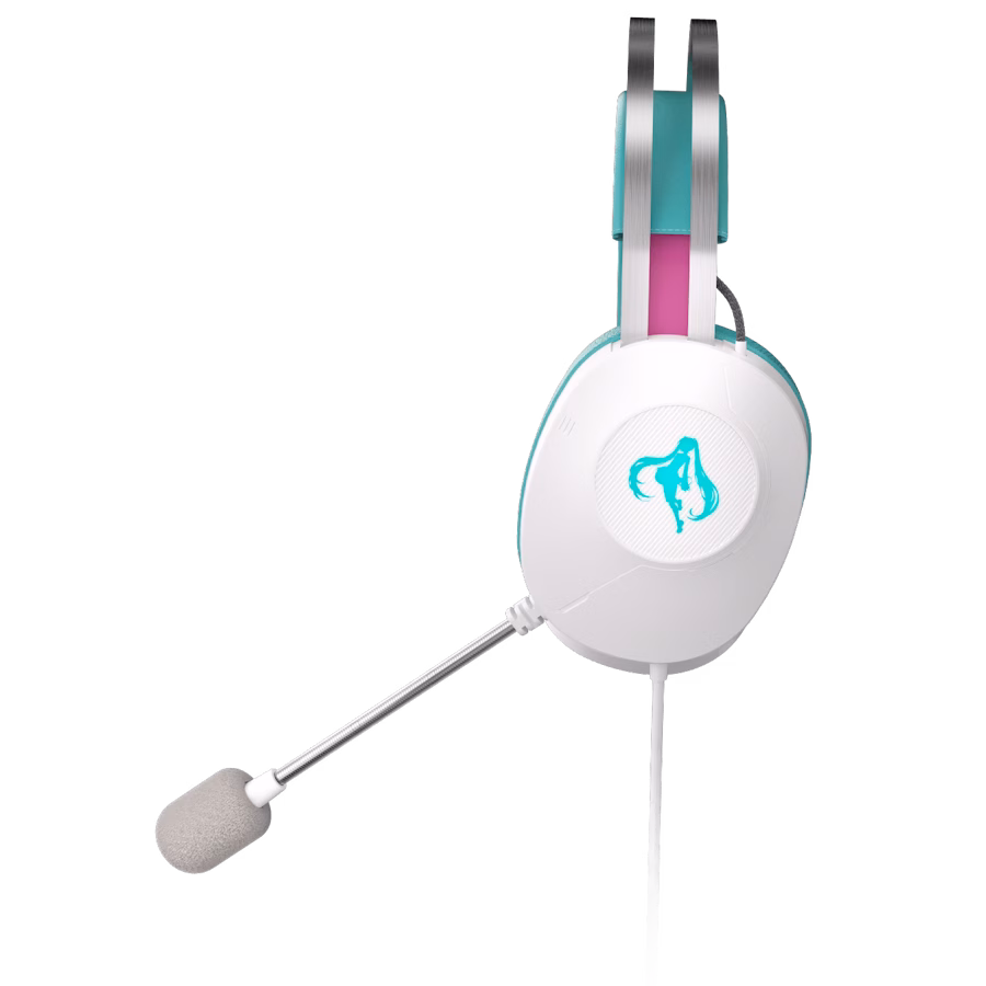 Side view of the TUF Gaming H1 Gen II Hatsune Miku Edition highlighting the microphone